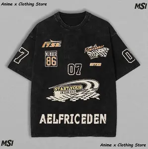 Aelfric Eden Retro Racing T-Shirt: Oversize Washed Cotton Tee, Vintage Biker Graphic Print, Unisex Streetwear Top.