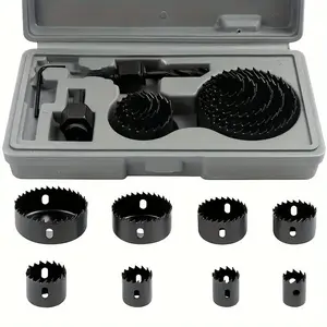 Hole Saw Set, Hole Saw Kit, Includes 8 Saw Blades & 3/4" - 2-1/2" (19mm-64mm) Hole Saw & Arbor & Hex Wrench, Suitable for Cork, PVC Board, Plastic Board Drilling