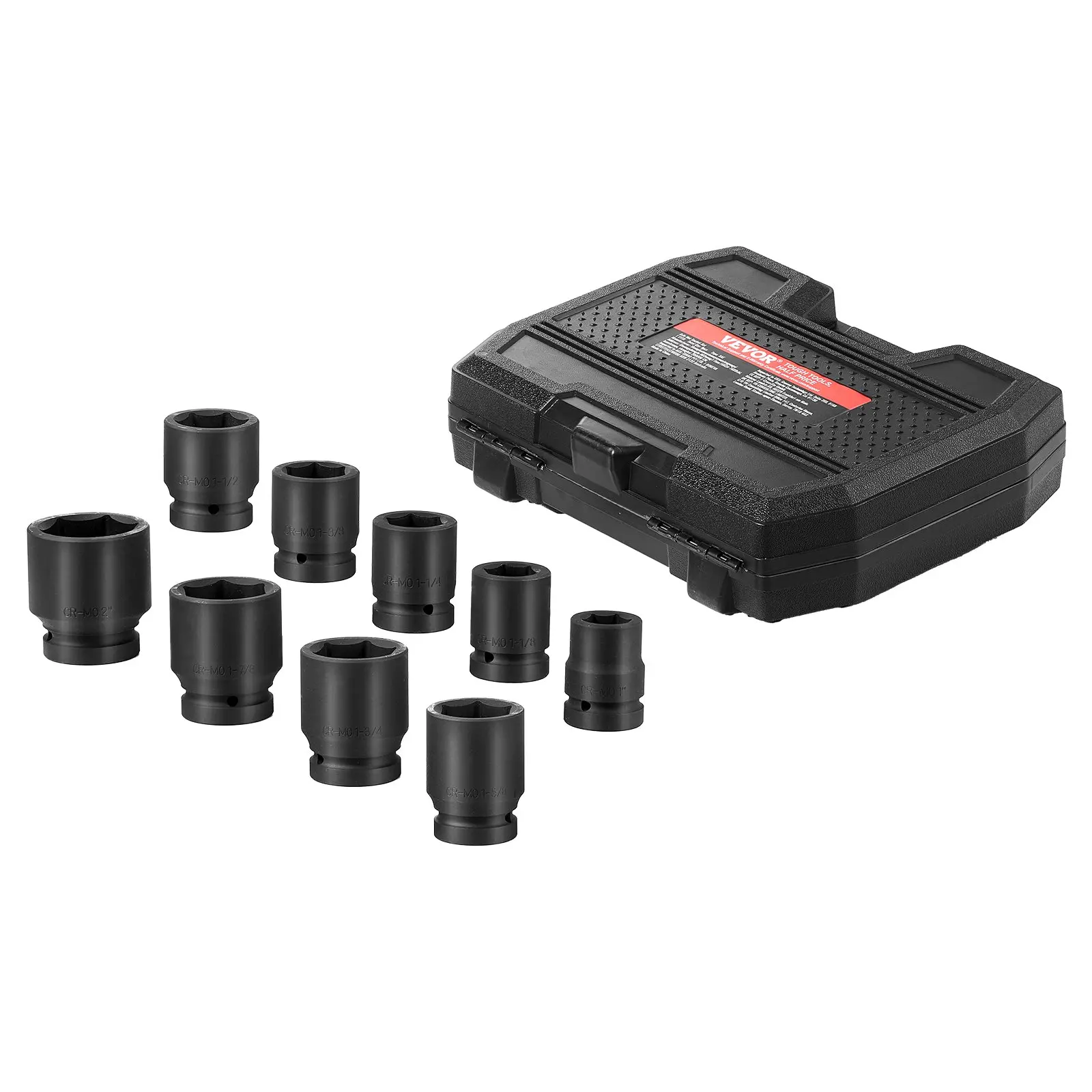 【Summerfinds】VEVOR Axle Nut Impact Socket Set 1" Drive 6-Point 9-Piece SAE Spindle Nut Socket SetCR-MO Heat Treated Large Socket Set with Storage Casefor Auto RepairRemoving or Installing Axle Nuts