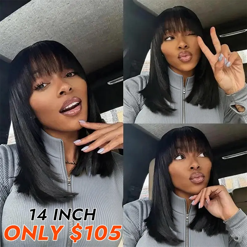 [Clearance Sale] Wiggins Hair Glueless Layered Cut Wig Straight 5*7 Lace Closure Wigs Human Hair With Fringe Bangs Ready To Go Wig Beginner Friendly