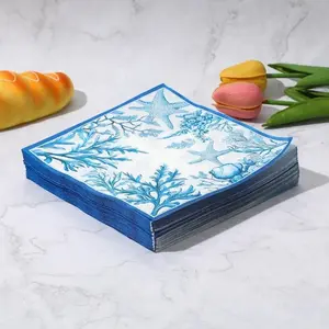 10/20pcs 33cm 2Ply Ocean Blue Starfish Printed Napkins Hot Selling Native Wood Pulp Party Decoration Tissue DIY Decoupage Paper