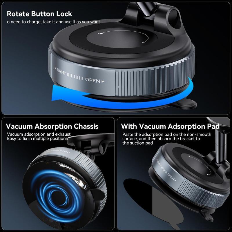 Upgraded Magnetic Car Holder - Vacuum Adsorption, Rotatable, Foldable, Power-Free, Noise-Free Bracket for iOS and Android Phones