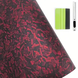 FONESO 3 IN 1 Car Body Sticker + Tool Kit Red - 7D Matte Carbon Fibre Car Vinyl Film Wrap Protector Sticker Set, 60" x 12" Self-Adhesive Air Bubble Free Easy to Install, DIY Universal For All Cars SUVs Sedan Coupe Truck Pickup Bike Motorcycle