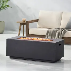 YYDS 40" Outdoor 40,000 BTU Rectangular MgO Concrete Propane Fire Pit, Light Grey (Tank Cover not Included)