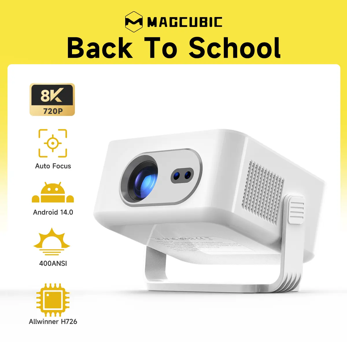 [US warehouse] Magcubic HY300MAX Projector Auto Focus Android 14 Allwinner H726 with Dual WiFi6 BT5.4 Auto Keystone HDR/HDR10+/HLG Built-in Speaker Portable Home Cinema Movie Outdoor Smart #TikTokShopBackToSchool,back to school,back to school haul