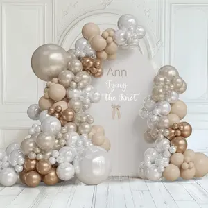 Pearl White Double Stuffed Balloon Arch Metallic Champagne Balloon Garland Neutral Balloon Arch Kit Nude Bobo Cream Apricot Coffee Sand Globos For Boho Baby Wedding Bridal Shower Backdrop Decorations