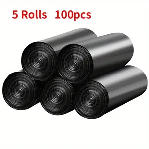 Upgrade Thick Drawstring Trash Bags, 100 Pieces/5 Rolls, Multi-Purpose Disposable Plastic Garbage Bags for Kitchen, Living Room, Bathroom