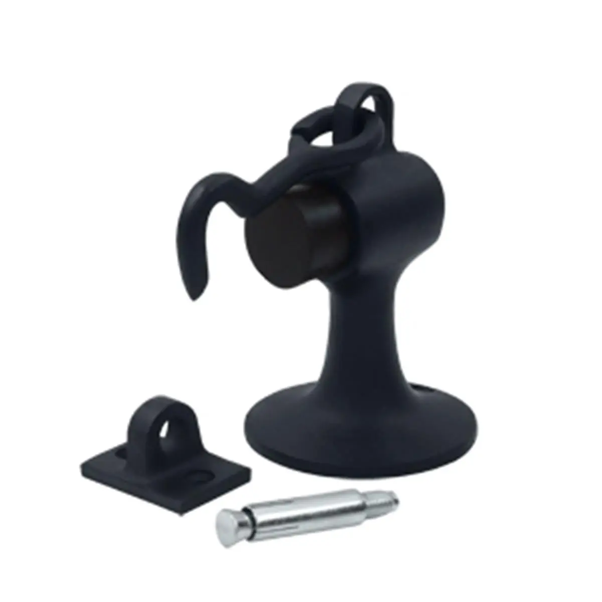 212 MAIN Solid Black Cement Floor-Mount Door Bumper with Holder, Solid Brass Construction, Tall Base, Weatherproof, Includes Bolts