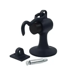 212 MAIN Solid Black Cement Floor-Mount Door Bumper with Holder, Solid Brass Construction, Tall Base, Weatherproof, Includes Bolts