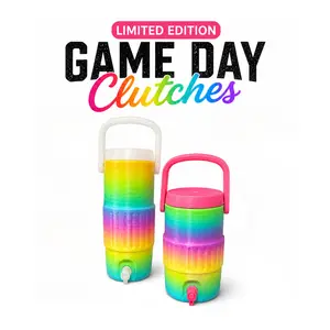 Glow-in-the-Dark Rainbow Game Day Clutch 12oz Regular or Slim Can Holder with Lid Handle Personalized Name Sticker Included Spill-Resistant Drinkware