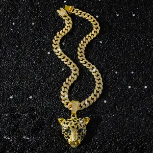 Gold Plated Leopard Head Pendant Necklace with Cuban Chain, Street Style Fashion Jewelry for Men & Women, Personalized Minimalist Long Chain Sweater Necklace, Birthday Anniversary Valentine’s Day Gift christmas birthday anniversary