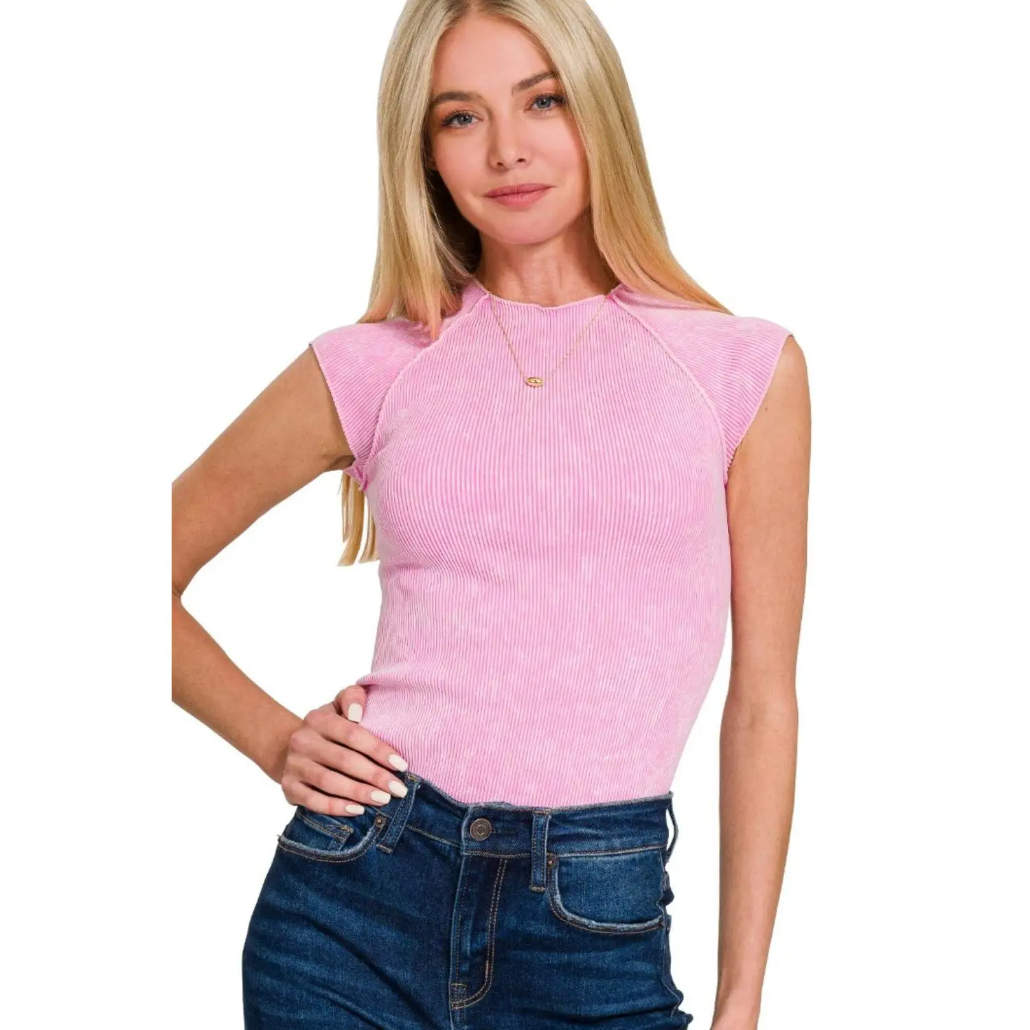 Zenana Stone Washed Ribbed Seamless Top