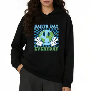 Earth Day Everyday Women’s Hoodie with Unique Smile Face Planet Art