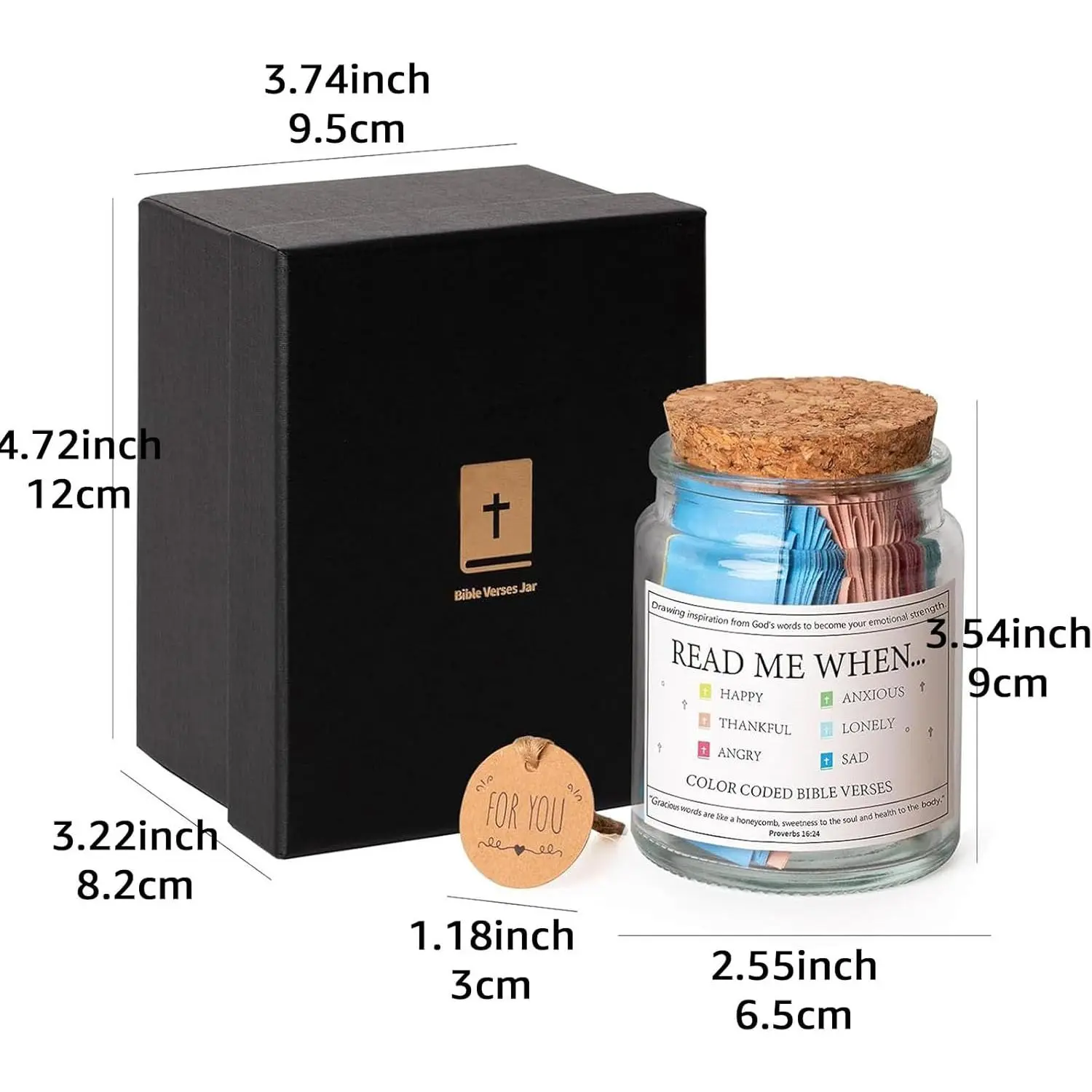 Religious Inspirational Glass Bible Verse Jar - 90 Selected Verses on Strips, Read Me When Spiritual Reminder, Adult Unisex Christian Gift Set Box, Easter Home Accessory, Anniversary
