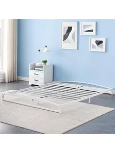 【Christmas Gift】White Queen Size Bed Low Bed Frame Twin Size 6 Inch Heavy Duty Metal Platform Noise-Free Easy Assembly Mattress Foundation No Box Spring Needed