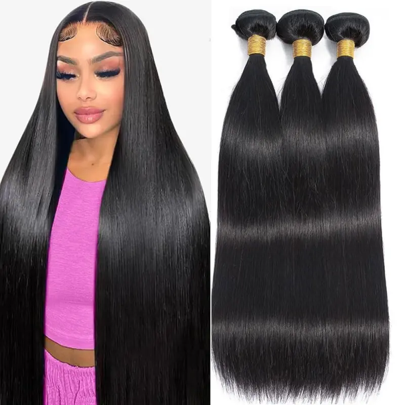 Hair Straight 3 Bundles Human Hair 100% Unprocessed 12A Brazilian Virgin Hair 20 20 20 Inch Straight Hair 100g/Bundle Double Weft Human Hair Extensions Straight Weav