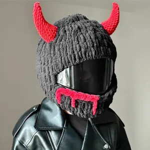 Motorcycle Helmet Cover Cute Cat Ear Helmet Knitted Cover Handmade Thick Velvet Hat Cover for Women Girl Cosplay Styling