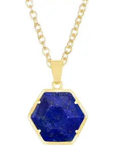 Lapis Hexagon Pendant Necklace, Natural Gemstone Jewelry For Women Gift, Trendy Jewelry, Gift For Her