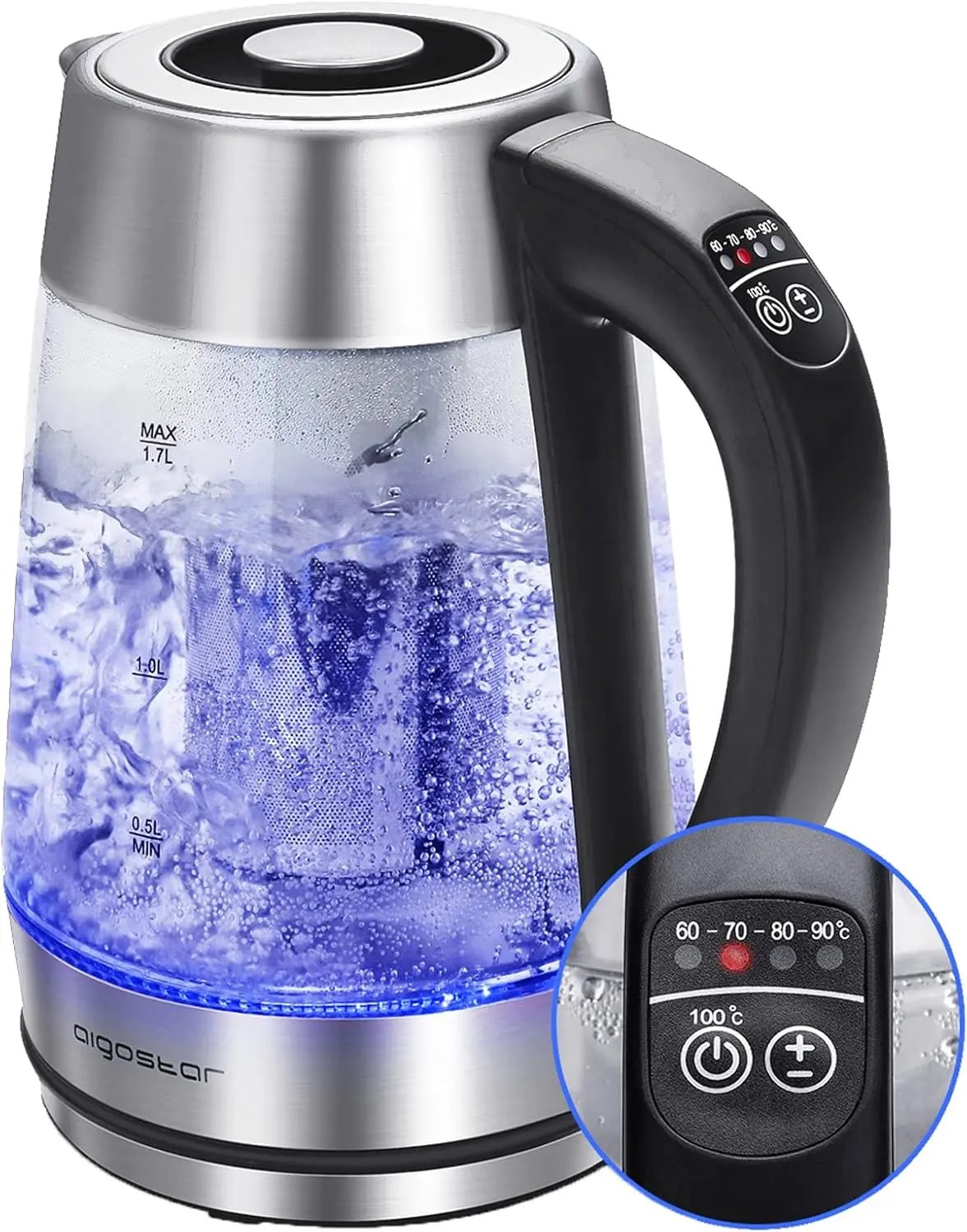 Electric Kettle,  Kettle with Temperature Control and  Infuser, 1500W Hot Water Kettle with Variable Temperature, Keep Warm Function, LED  Light Change, Auto Shut-Off, 1.7L
