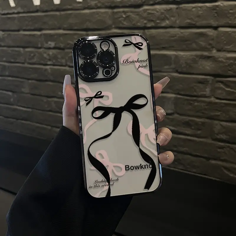 Butterfly ribbon pattern Mobile Phone Case Camera Lens Protection for iPhone 15 16 14 Promax 13 12 11 XR XS Plus Shockproof Non-slip Silicone Transpar