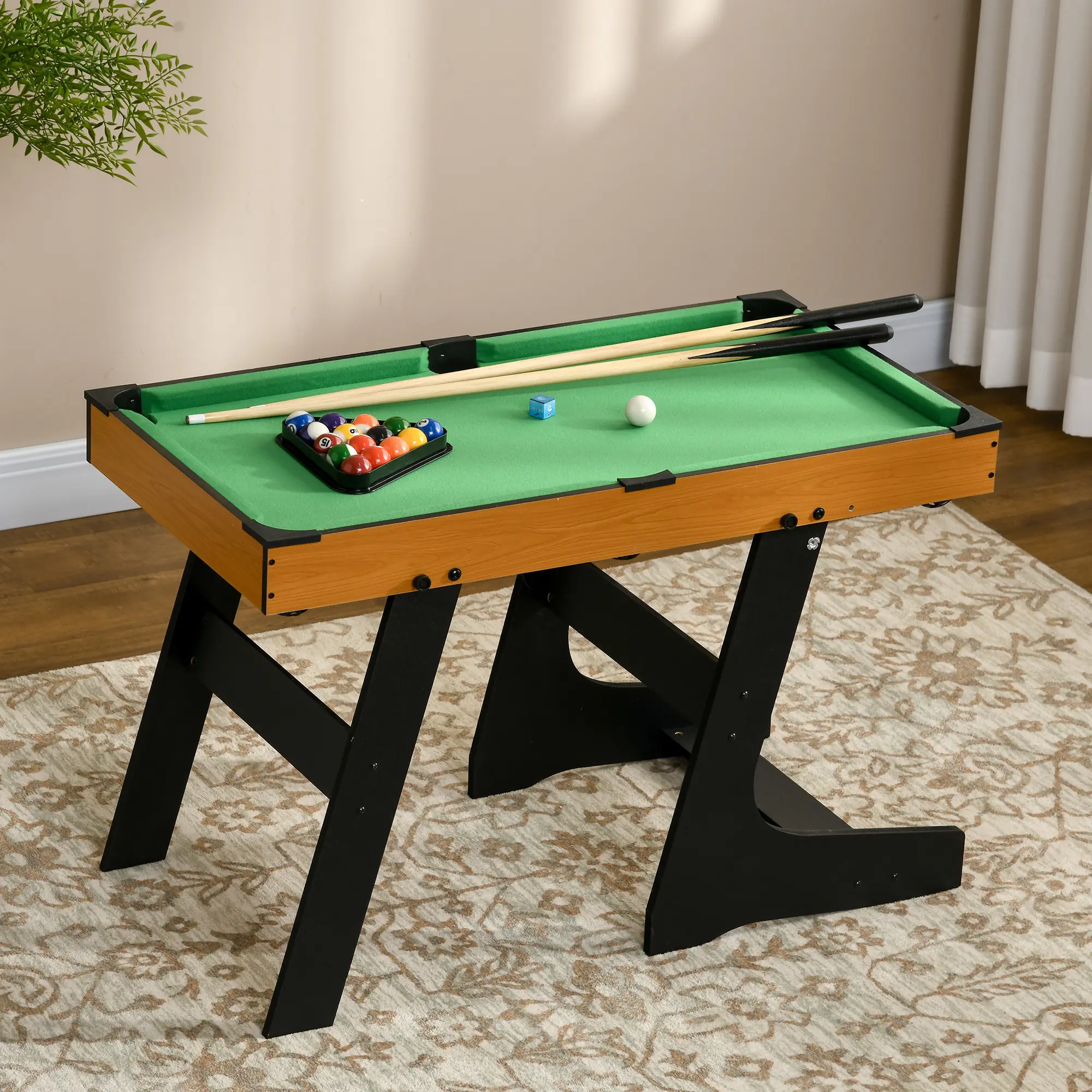 38" Miniature Pool Table Set with Easy Folding Legs for Compact Storage, Complete Tabletop Billiards Game Includes Cues, Balls, Chalk & Brush, Ideal Family Fun for Living Room, Game Room & Kids Bedroom