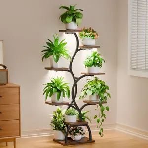 POZILAN Plant Stand with adjustable Grow Light: 8 Tier 65"Corner Shelf, Metal Display Storage Rack Organiser for Multiple Pot, Decor for Room, Ideal Gift   Nature