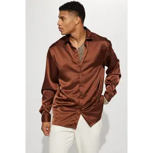 Links Satin Long Sleeve Button Up Shirt - Chocolate