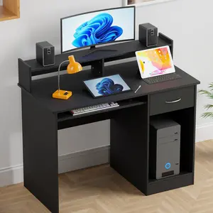 Home Office Desk Computer Desk with Drawers Keyboard Standing Desk Modern Durable Stain and Water Resistant Surface，15mm Thick Desktop and Large Monitor Shelf