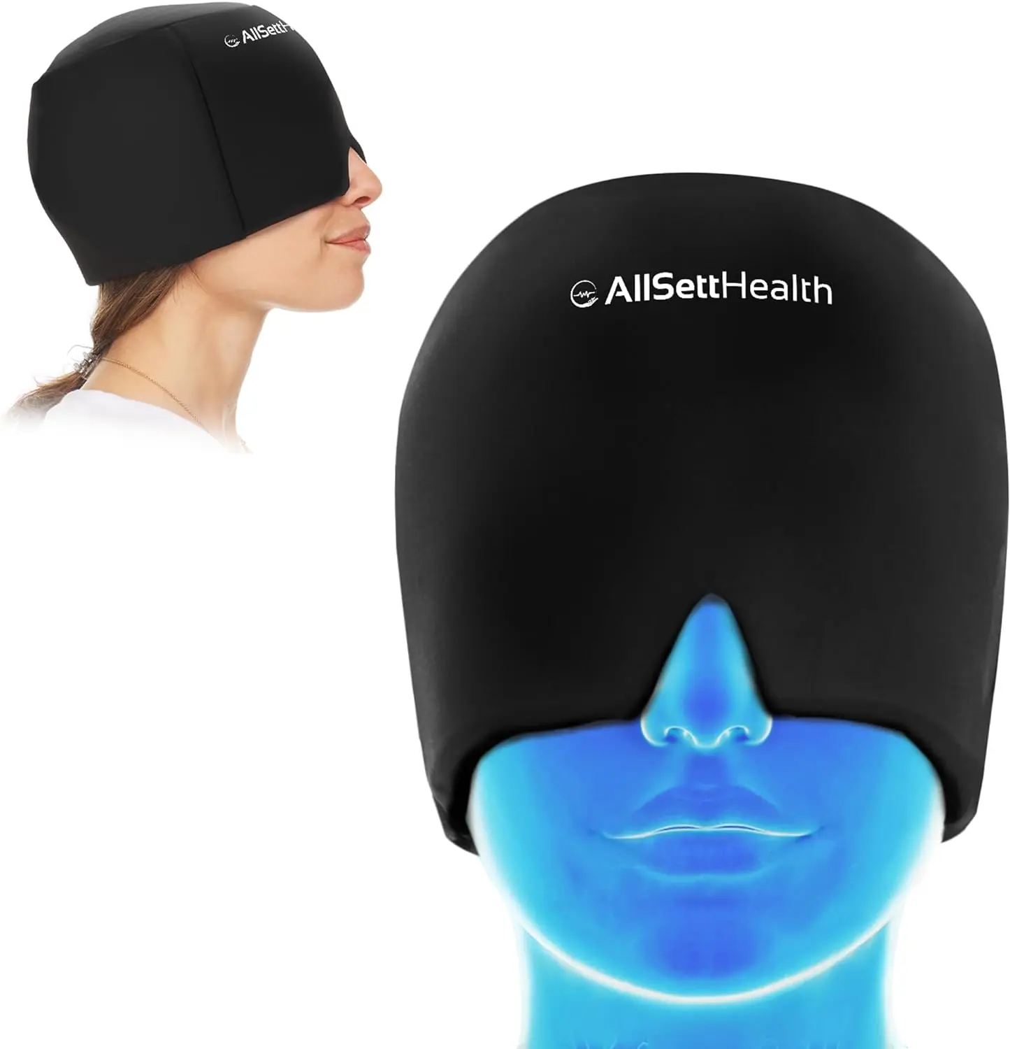 Migraine Relief Cap Ice Head Wrap Headache and Migraine Hat | Headache Relief with Hot/Cold Gel Head Ice Pack with Face and Eye Headache Mask Compress Black Relaxing Soothing