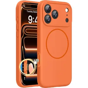 Magnetic for iPhone 17 Pro Max 17 Pro 17 Air 17 Case, Compatible with MagSafe, Integrated Silicone Camera Control Cover, 3.0mm Thicken Shockproof Drop Protection Phone Case for 17 Series, Orange