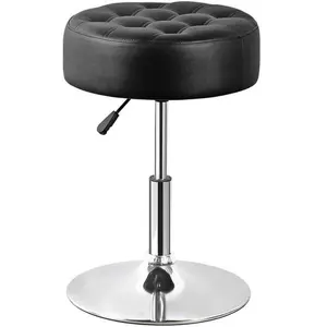 Adjustable Round Ottoman Stool Vanity Stool PU Leather Swivel Makeup Stool Black