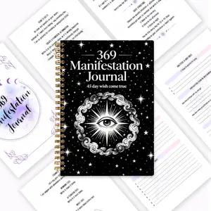 369 Manifestation Journal, Spiral bound planner, with a page on 369 method, daily writing tasks, gratitude records, and an emotion awareness section, black all-seeing eye starry sky themed planner, 45-day wish-fulfillment and personal growth handbo