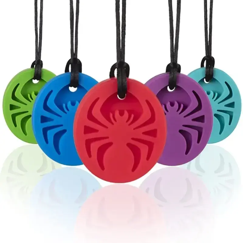 2023 New Creative Multicolour Spider Silicone Necklace for Children Fashion Chewable Teether Necklaces Girls Series Jewelry Gift