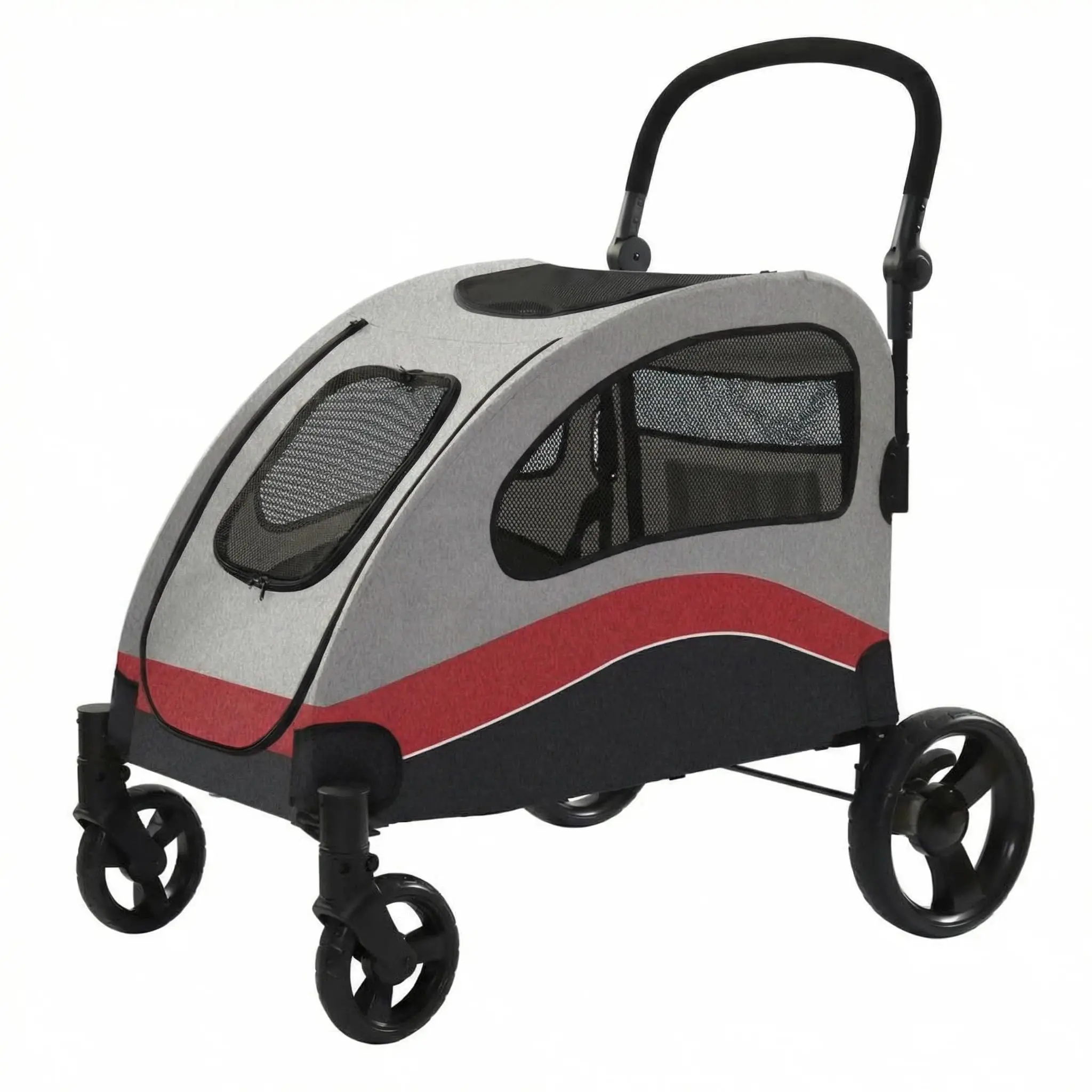 Black, 900×730×1080mm collapsible Large Dog Stroller – 160 lbs Capacity Pet Wagon – 360° Swivel Wheels, Adjustable Handle, Storage Pocket, Breathable Mesh – Portable Travel Stroller for Dogs & Cats