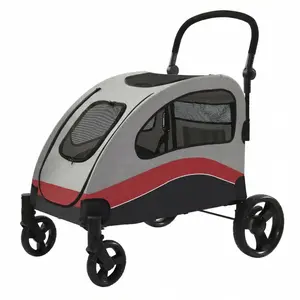 Black, 900×730×1080mm collapsible Large Dog Stroller – 160 lbs Capacity Pet Wagon – 360° Swivel Wheels, Adjustable Handle, Storage Pocket, Breathable Mesh – Portable Travel Stroller for Dogs & Cats