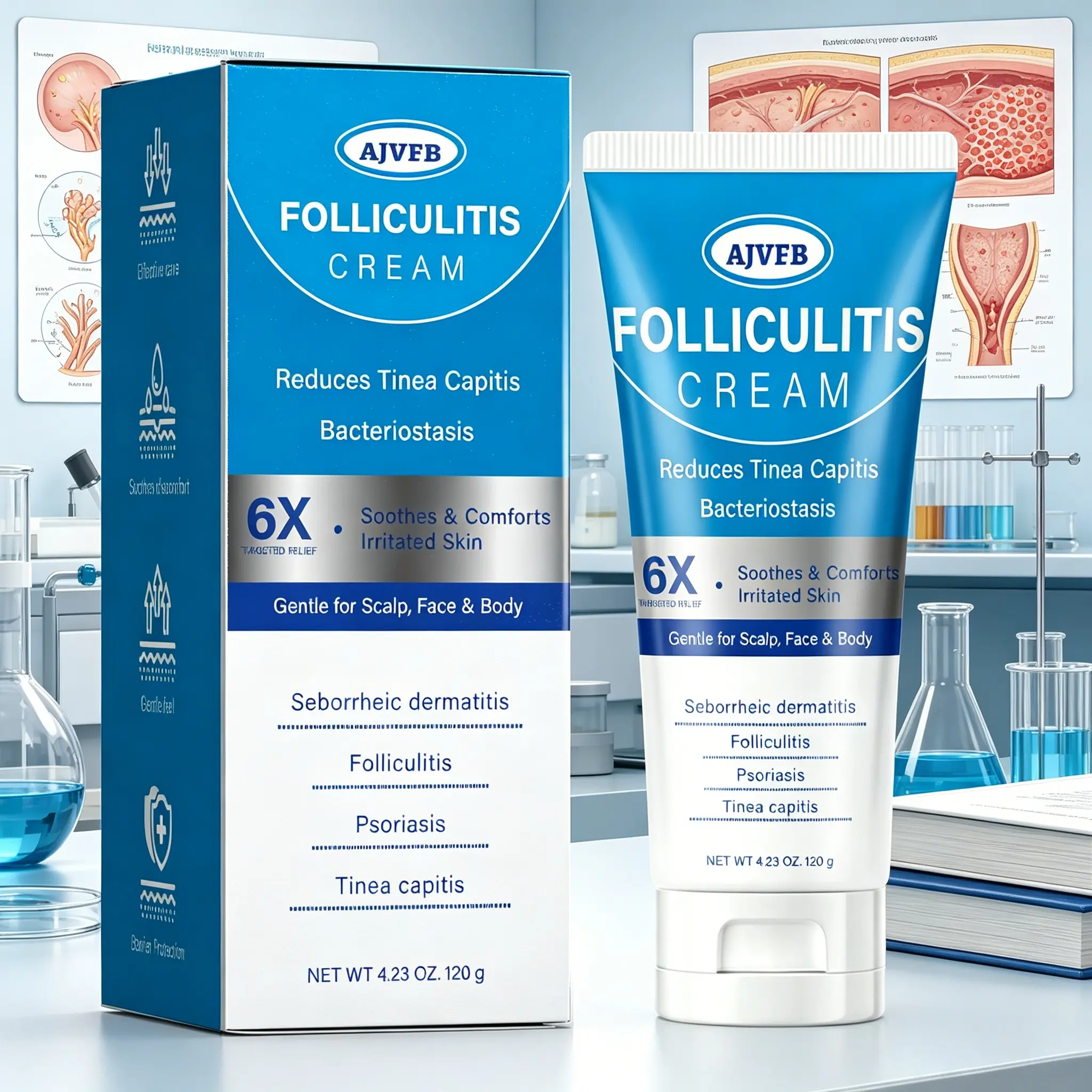 AJVFB Folliculitis Treatment Cream 120g - Natural HerbalFormula with Honeysuckle, Dandelion, Sophora &Phellodendron for Scalp.Face & Body Care, Soothing &Repairing SeborrheicDermatitis Cream