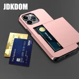 JDKDOM Slide Card Slot Wallet Case for iPhone 11-17 Pro Max & Mini - Stylish Card Bag Cover for iPhone 16E & 17 Air - Ultimate Protection & Convenience - Installation Smartphone Cellphone - Shockproof & Durable Design