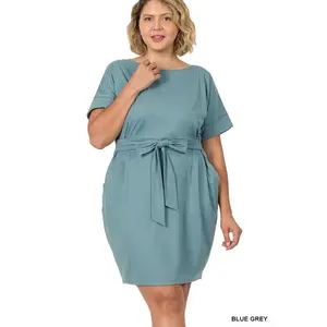 ZENANA Plus - Butter Soft Tie Belt Dress