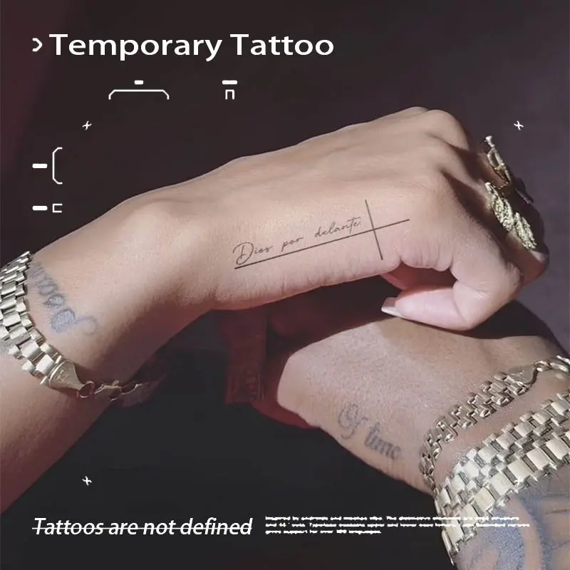 Minimal Spanish Cross Herbal Juice Temporary Tattoo, Semi‑Permanent Waterproof Long‑Lasting Wrist Faith Text Fake Tattoo Stickers