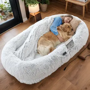 Niccae Human Dog Bed, Washable Faux Fur Dog Bed for People Doze Off, Napping Orthopedic Dog Bed,71''x45''x14'' Size Fits You and Pets (Grey) - Blankets and Pillows NOT INCLUDED