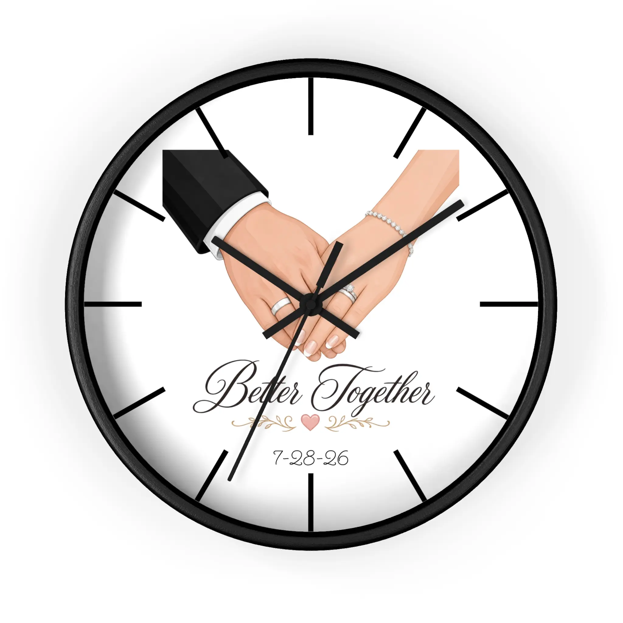 Better Together Wall Clock | Wedding Hands, Personalizable Date & Names