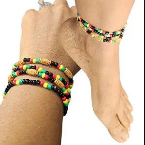 Vibrant multicolor Africa beaded bracelet and anklet 4 pieces