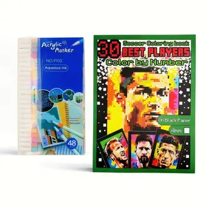 World Cup Theme Coloring Book for Kids & Adults, Featuring Messi, Ronaldo, Neymar, Easy Digital Coloring, Includes 48 Acrylic Markers