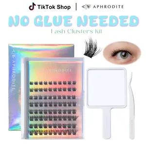APHRODITE Natural Everyday Self-Adhesive Lashes – D-Curl DIY Lash Extension Kit with Tweezers & Handheld Mirror, NO GLUE Needed, Lightweight Press-On Lashes for Daily Wear, Beginner-Friendly Mixed Lengths 8–16mm