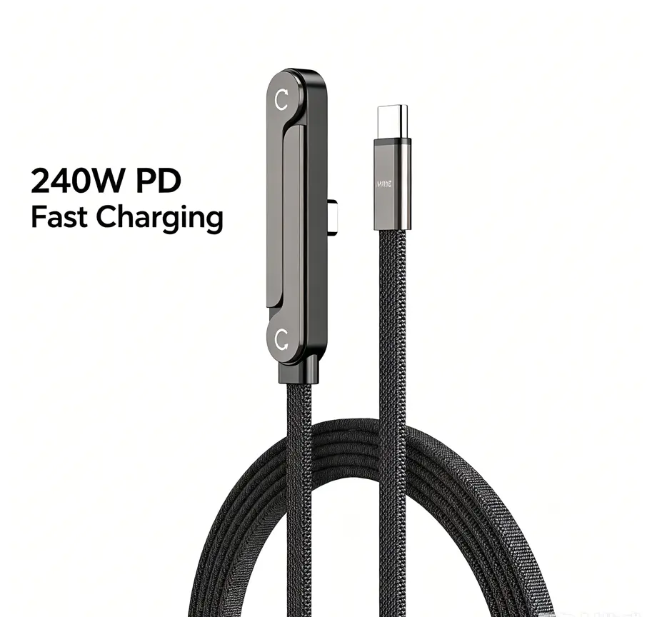 240W fast charging cable with mount, braided data cable, Type-C to USB cable, and phone holder