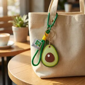 Avocado Shape Door Access Card Protector Case, with Lanyard Key Ring, Leather Look Stitching, Multi-Function Storage, Unisex Backpack Clip