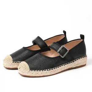 CELNEPHO Mary Jane Flats for Womens Espadrilles Flat Round Toe Adjustable Buckle Strap Easy Slip On Comfy Woven Platform Party Dressy Work Casual Dailywear Elegant Ballerina Ballet Shoes