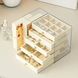 Clear Octagonal Jewelry Storage Box with Multiple Drawers, Durable Plastic Material for Rings and Earrings, Soft Lined Drawers for Necklaces and Bracelets