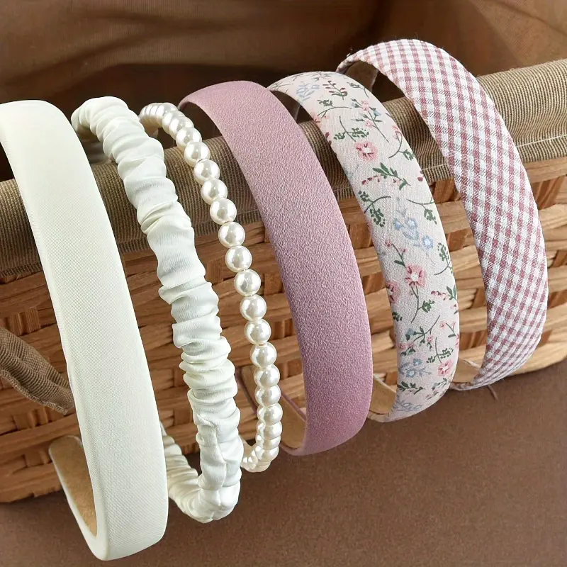 Women's Elegant Headbands Set - 6-Piece Wide Plastic Hairbands with Simple Faux Pearl Decor, Minimalist Accessory for Casual & Formal Wear
