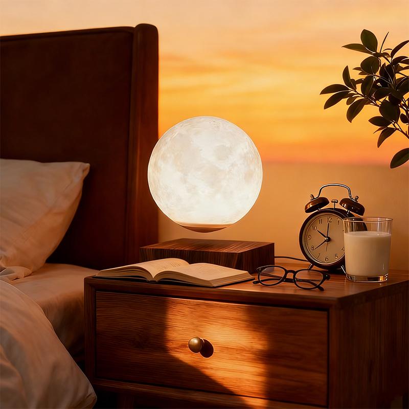 PATAX Levitating Moon Lamp Magnetic Floating Rotating Night Light 3 Color Adjustable 3D Crater Texture Touch Control Cool Tech Decor for Bedroom Desk Home Aesthetic Unique Gift for Family Friends Couples Kids Space Lovers